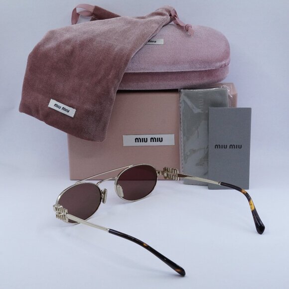 Miu Miu MU54ZS ZVN70D Oval Sunglasses - Gold/Brown - Picture 6 of 12